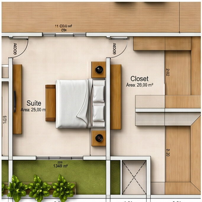 Suíte master · versão 2 sem banheira, com quarto ampliado
